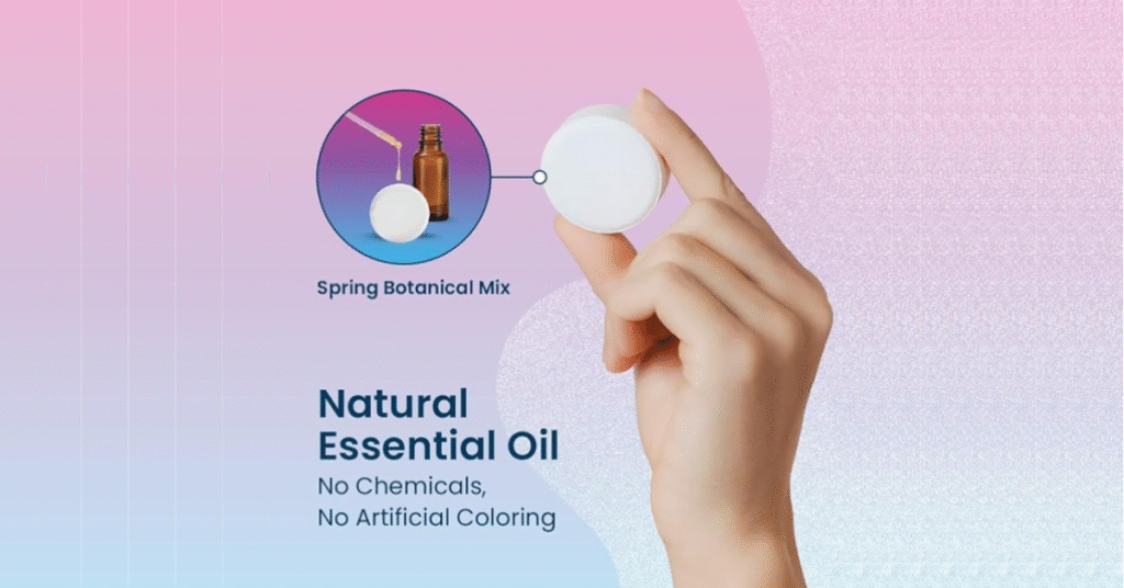 Flat lay of Body Restore Shower Steamers – Bloom Edition 6-pack with floral accents, soft towels, and spa elements, representing luxury self-care and aromatherapy for women and men.