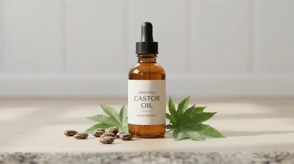 Organic castor oil bottle for hair growth, eyelashes, and skincare
